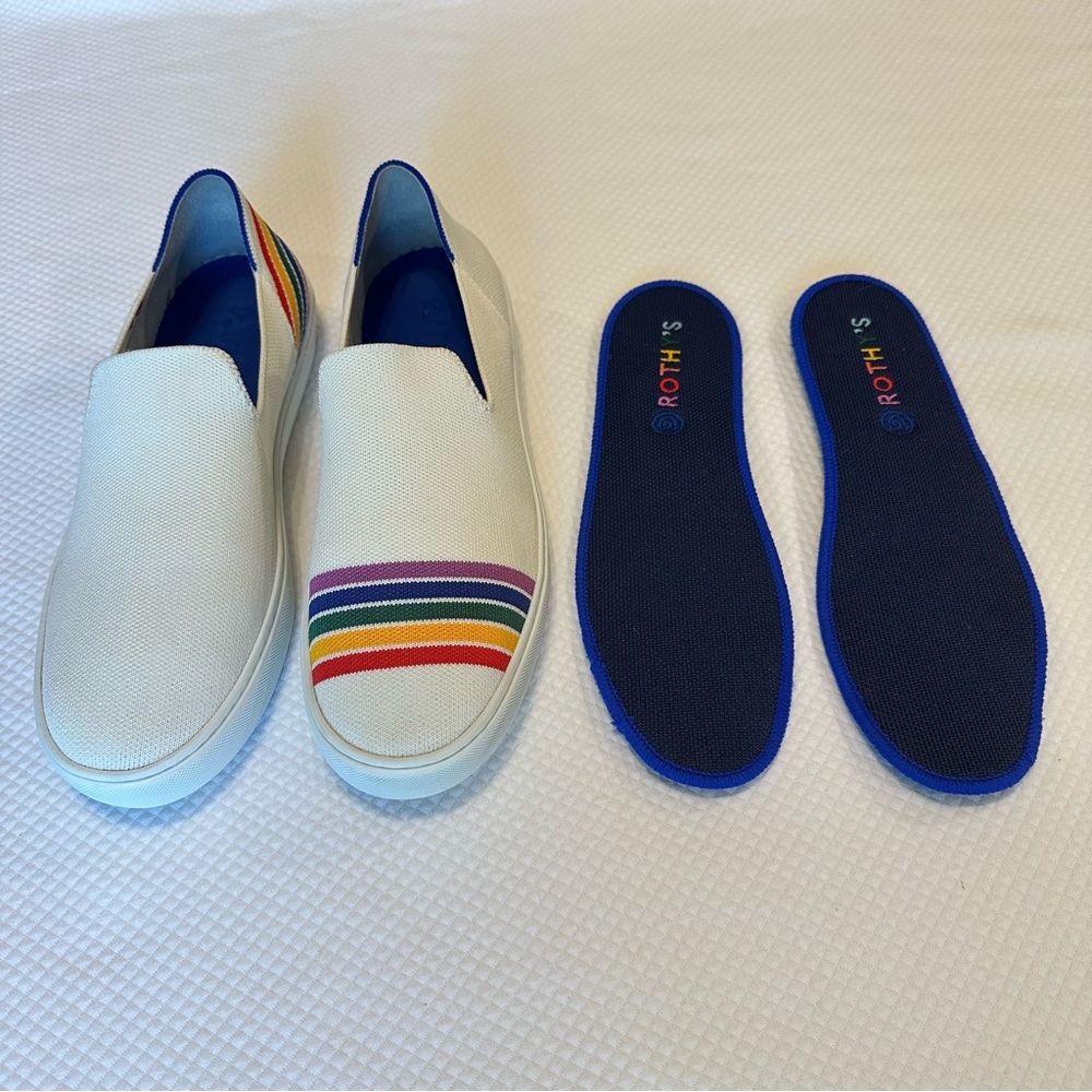 Rothy's SF Pride Limited Edition SF 2019 White Rainbow Slip on Sneakers Unisex 🌈